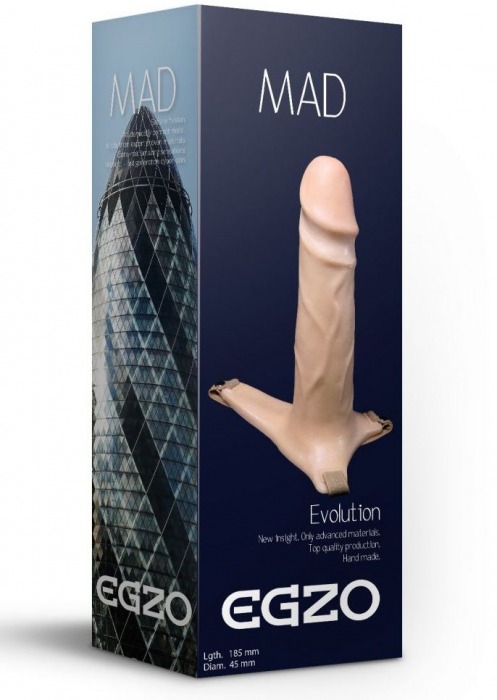 Полый фаллоимитатор на регулируемых ремешках MAD - 18,5 см. - EGZO - купить с доставкой в Санкт-Петербурге