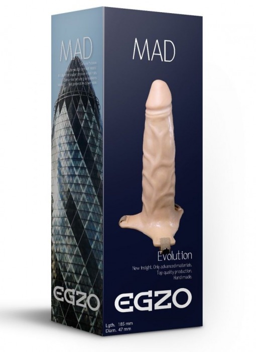 Телесный полый мужской страпон MAD на регулируемых ремешках - 18,5 см. - EGZO - купить с доставкой в Санкт-Петербурге