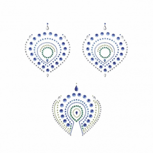Сине-зеленые наклейки на грудь и зону бикини FLAMBOYANT - Bijoux Indiscrets купить с доставкой