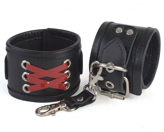 Кожаные наручники с декоративной лаковой шнуровкой - Sitabella - купить с доставкой в Санкт-Петербурге