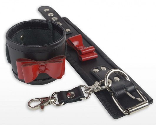 Черные наручники с красными лаковыми бантами - Sitabella - купить с доставкой в Санкт-Петербурге