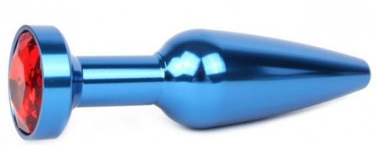 Удлиненная синяя анальная втулка с красным кристаллом - 11,3 см. - Anal Jewelry Plug - купить с доставкой в Санкт-Петербурге