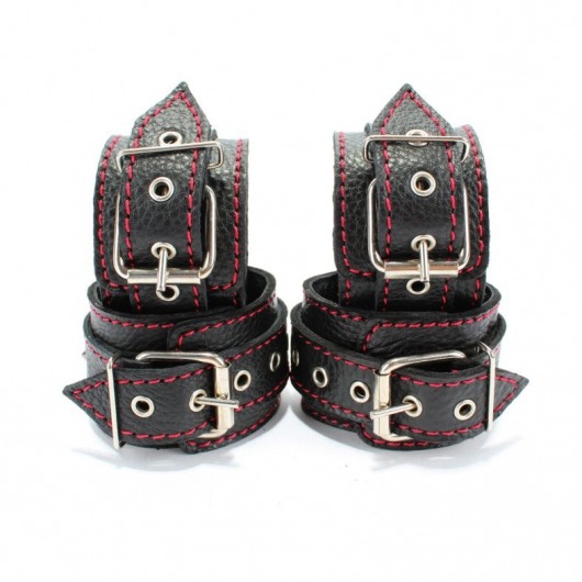 Черный бондажный набор с красной строчкой - БДСМ Арсенал - купить с доставкой в Санкт-Петербурге