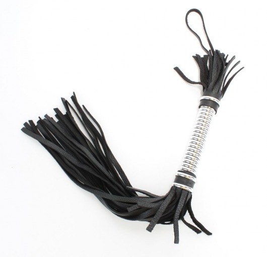 Черная плеть с серебристой ручкой - 44 см. - БДСМ Арсенал - купить с доставкой в Санкт-Петербурге