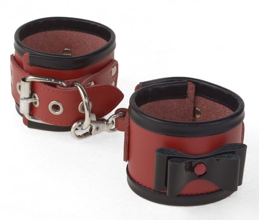 Красные наручники с черными лаковыми бантами и оторочкой - Sitabella - купить с доставкой в Санкт-Петербурге