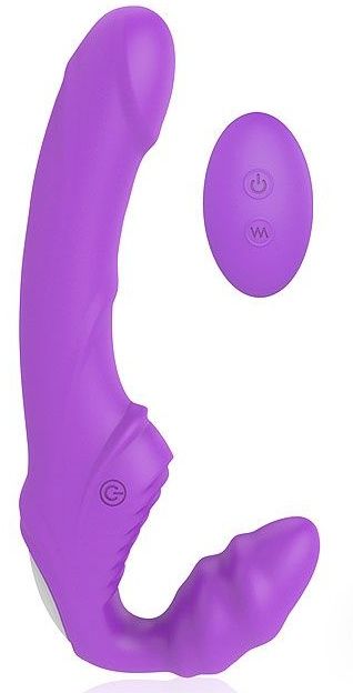 Фиолетовый безремневой страпон с 9 режимами вибрации и пультом ДУ - Bior toys - купить с доставкой в Санкт-Петербурге