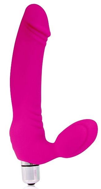 Розовый силиконовый безремневой страпон с вибрацией - Cosmo - купить с доставкой в Санкт-Петербурге