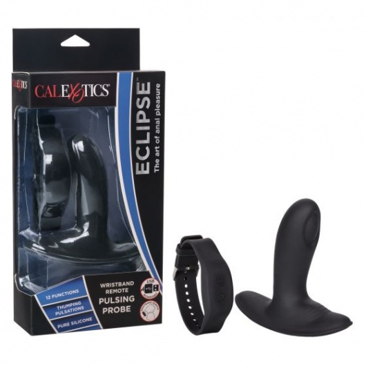 Черный массажер простаты с пультом-браслетом Eclipse Wristband Remote Pulsing Probe - 11,5 см. - California Exotic Novelties - в Санкт-Петербурге купить с доставкой
