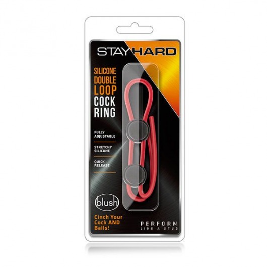 Красное силиконовое лассо на пенис с двумя утяжками Silicone Double Loop Cock Ring - Blush Novelties - в Санкт-Петербурге купить с доставкой