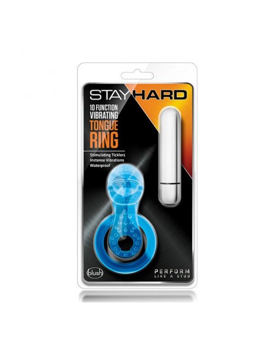 Голубое эрекционное виброкольцо 10 Function Vibrating Tongue Ring - Blush Novelties - в Санкт-Петербурге купить с доставкой