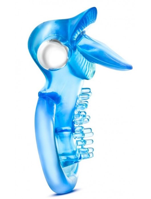 Голубое эрекционное виброкольцо 10 Function Vibrating Tongue Ring - Blush Novelties - в Санкт-Петербурге купить с доставкой