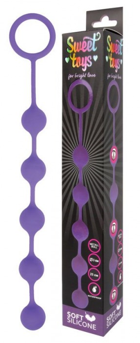 Фиолетовая анальная цепочка с металлическими шариками - 25 см. - Bior toys
