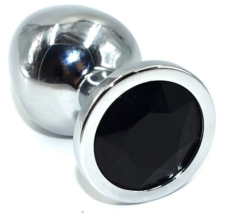 Серебристая анальная пробка из нержавеющей стали с черным кристаллом - 8,5 см. - Kanikule - купить с доставкой в Санкт-Петербурге