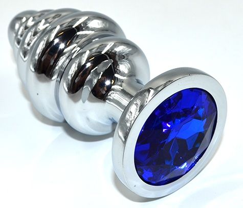 Серебристая анальная пробка из нержавеющей стали с синим кристаллом - 8,8 см. - Kanikule - купить с доставкой в Санкт-Петербурге