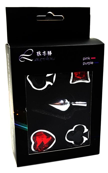 Набор из серебристой анальной пробки из нержавеющей стали и 4 кристаллов в форме мастей - 7,6 см. - Kanikule - купить с доставкой в Санкт-Петербурге