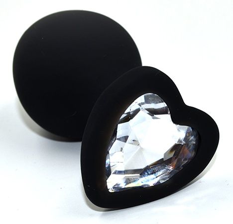 Черная анальная силиконовая пробка с прозрачным кристаллом в форме сердца - 8,8 см. - Kanikule - купить с доставкой в Санкт-Петербурге