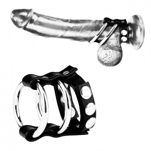 Двойное металлическое кольцо на пенис с регулируемым ремешком - BlueLine - купить с доставкой в Санкт-Петербурге