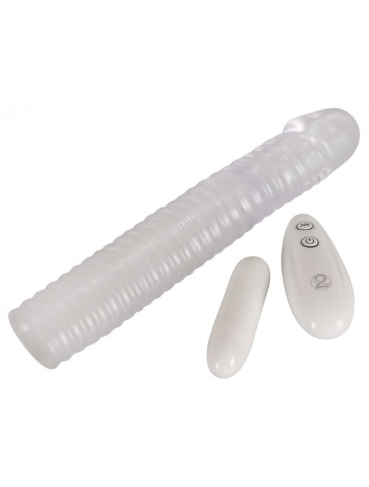 Прозрачная рифленая вибронасадка Vibrating Sleeve - 22,5 см. - Orion - в Санкт-Петербурге купить с доставкой