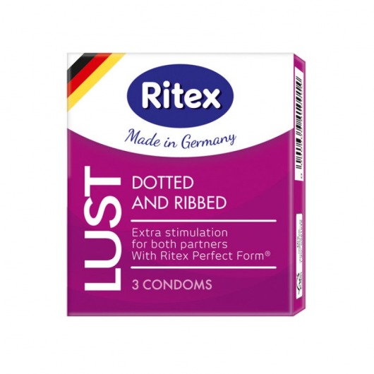 Рифленые презервативы RITEX LUST с пупырышками - 3 шт. - RITEX - купить с доставкой в Санкт-Петербурге