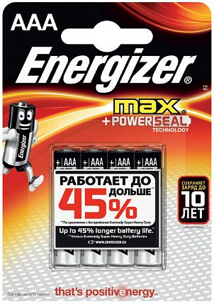 Батарейки Energizer MAX E92/AAA 1,5V - 4 шт. - Energizer - купить с доставкой в Санкт-Петербурге