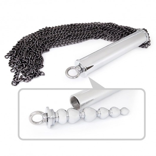 Серебристо-черная металлическая плеть с рукоятью-елочкой - 56 см. - Bior toys - купить с доставкой в Санкт-Петербурге