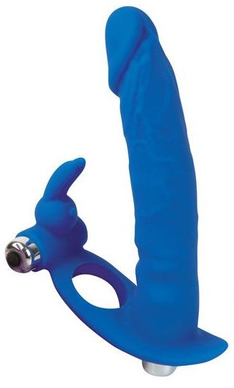 Синяя вибронасадка для двойного проникновения - 15 см. - Bior toys - купить с доставкой в Санкт-Петербурге