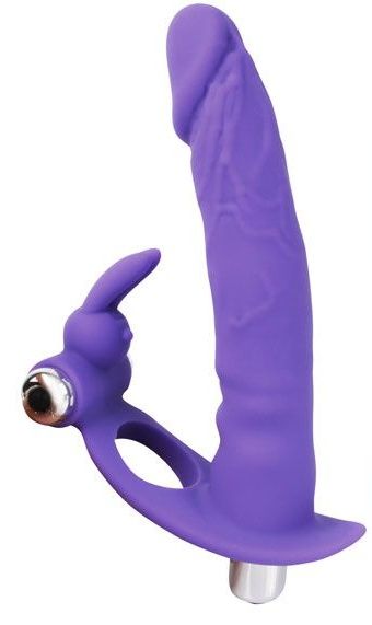 Фиолетовая вибронасадка для двойного проникновения - 15 см. - Bior toys - купить с доставкой в Санкт-Петербурге