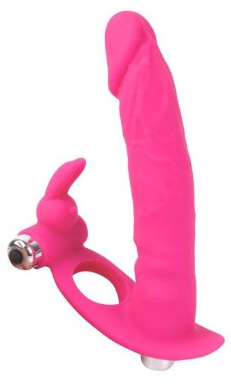 Ярко-розовая вибронасадка для двойного проникновения - 15 см. - Bior toys - купить с доставкой в Санкт-Петербурге