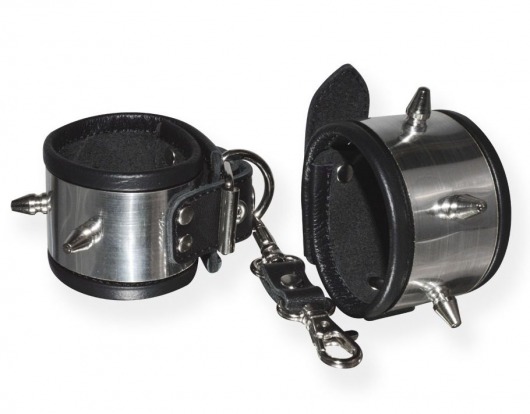 Серебристо-черные наручники с шипами и металлическим блеском - Sitabella - купить с доставкой в Санкт-Петербурге