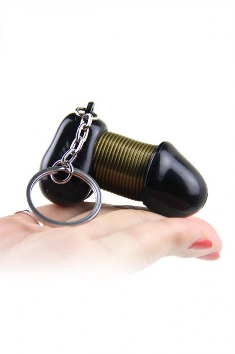 Черный брелок для ключей в форме пениса - Romfun - купить с доставкой в Санкт-Петербурге