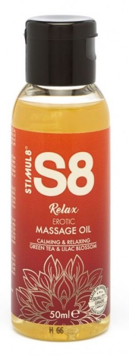 Массажное масло S8 Massage Oil Relax с ароматом зеленого чая и сирени - 50 мл. - Stimul8 - купить с доставкой в Санкт-Петербурге