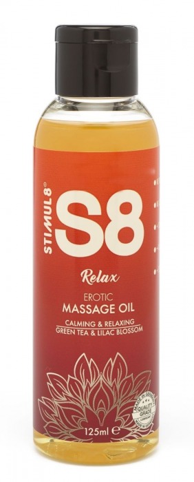 Массажное масло S8 Massage Oil Relax с ароматом зеленого чая и сирени - 125 мл. - Stimul8 - купить с доставкой в Санкт-Петербурге