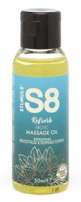 Массажное масло S8 Massage Oil Refresh с ароматом сливы и хлопка - 50 мл. - Stimul8 - купить с доставкой в Санкт-Петербурге
