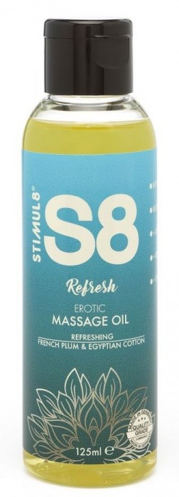 Массажное масло S8 Massage Oil Refresh с ароматом сливы и хлопка - 125 мл. - Stimul8 - купить с доставкой в Санкт-Петербурге