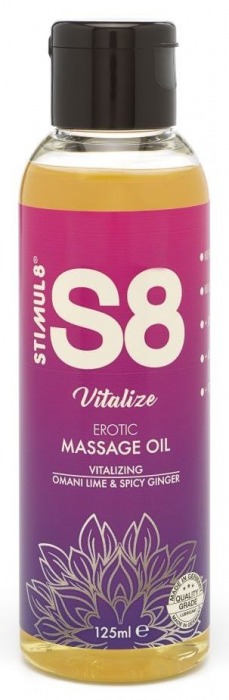 Массажное масло S8 Massage Oil Vitalize c ароматом лайма и имбиря - 125 мл. - Stimul8 - купить с доставкой в Санкт-Петербурге
