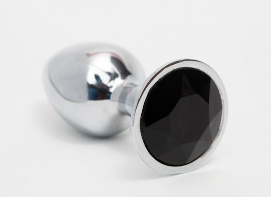 Серебристая анальная пробка с черным кристаллом - 8,2 см. - 4sexdreaM - купить с доставкой в Санкт-Петербурге