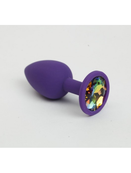 Фиолетовая анальная пробка с радужным стразом - 7,6 см. - 4sexdreaM - купить с доставкой в Санкт-Петербурге