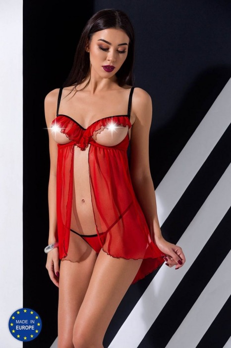 Пикантная полупрозрачная сорочка Cherry с открытым лифом (большой размер) - Passion купить с доставкой