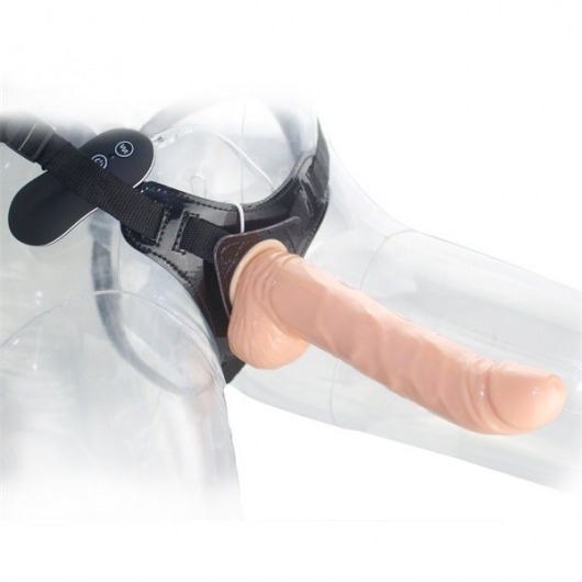 Телесный страпон 10 Function Vibration 8  Harness Curved Dong - 20,5 см. - Howells - купить с доставкой в Санкт-Петербурге