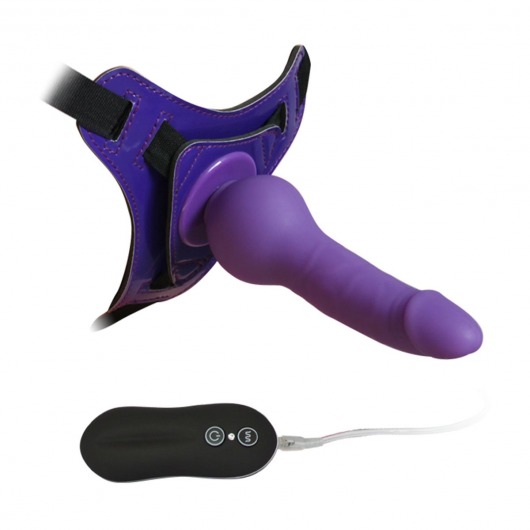 Фиолетовый страпон 10 Mode Vibrations 6.3  Harness Silicone Dildo - 15,5 см. - Howells - купить с доставкой в Санкт-Петербурге