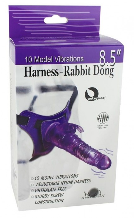 Розовый страпон 10 Mode Vibrations 8.5  Harness Rabbit Dong - 19 см. - Howells - купить с доставкой в Санкт-Петербурге