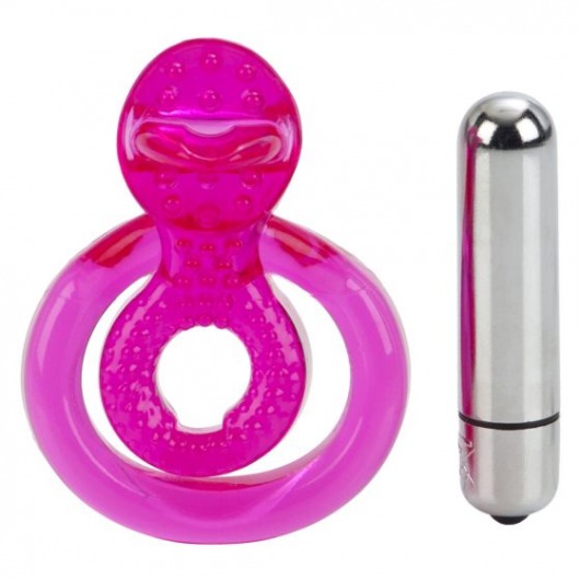 Ярко-розовое эрекционное кольцо с вибропулей Dual Clit Flicker - California Exotic Novelties - в Санкт-Петербурге купить с доставкой