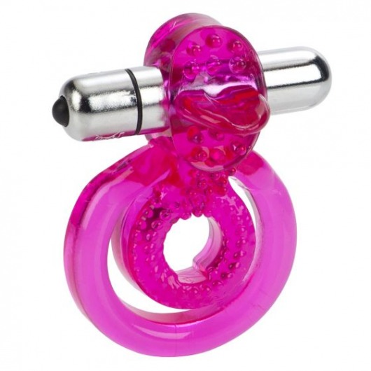 Ярко-розовое эрекционное кольцо с вибропулей Dual Clit Flicker - California Exotic Novelties - в Санкт-Петербурге купить с доставкой