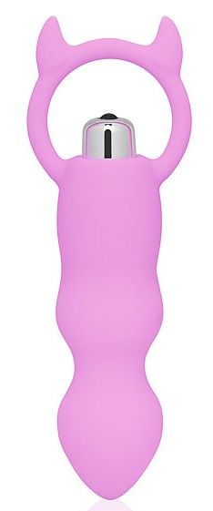 Розовый анальный вибромассажер с рожками - 12 см. - Bior toys