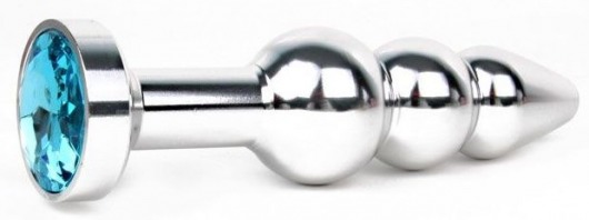 Удлиненная серебристая анальная втулка с голубым кристаллом - 11,3 см. - Anal Jewelry Plug - купить с доставкой в Санкт-Петербурге