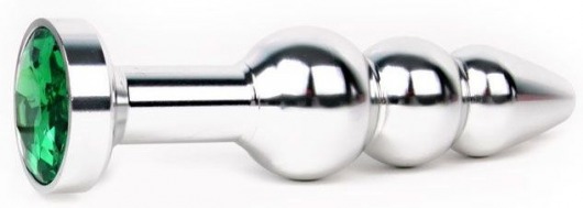 Удлиненная серебристая анальная втулка с зеленым кристаллом - 11,3 см. - Anal Jewelry Plug - купить с доставкой в Санкт-Петербурге