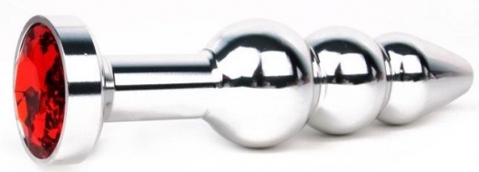 Удлиненная серебристая анальная втулка с красным кристаллом - 11,3 см. - Anal Jewelry Plug - купить с доставкой в Санкт-Петербурге