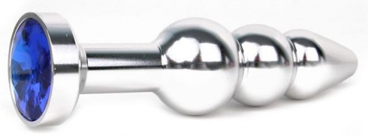 Удлиненная серебристая анальная втулка с синим кристаллом - 11,3 см. - Anal Jewelry Plug - купить с доставкой в Санкт-Петербурге