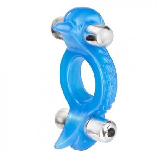 Голубое эрекционное кольцо с 2 виброэлементами Double Dolphin - California Exotic Novelties - в Санкт-Петербурге купить с доставкой