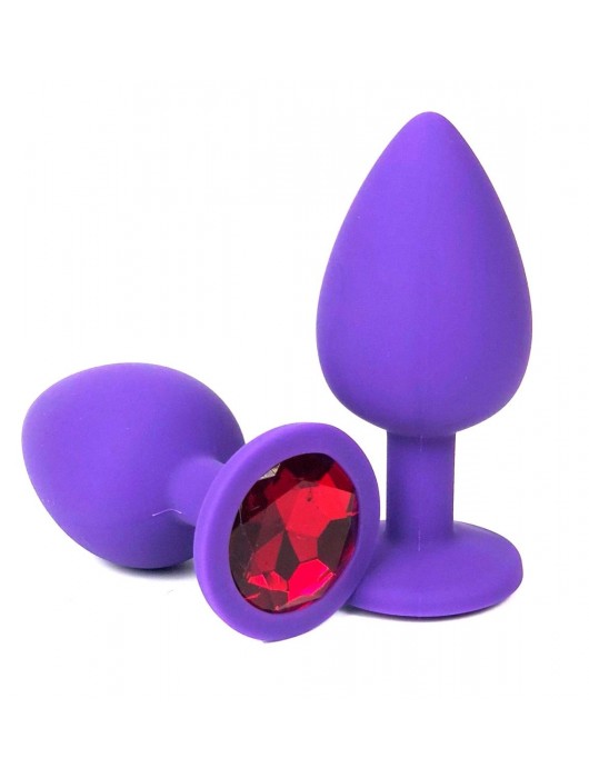 Фиолетовая анальная пробка с красным стразом - 9,2 см. - Vandersex - купить с доставкой в Санкт-Петербурге
